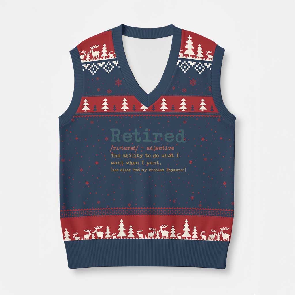 Funny Retirement Party V-Neck Knit Sweater Vest Retired Definition Funny Retirement Gag