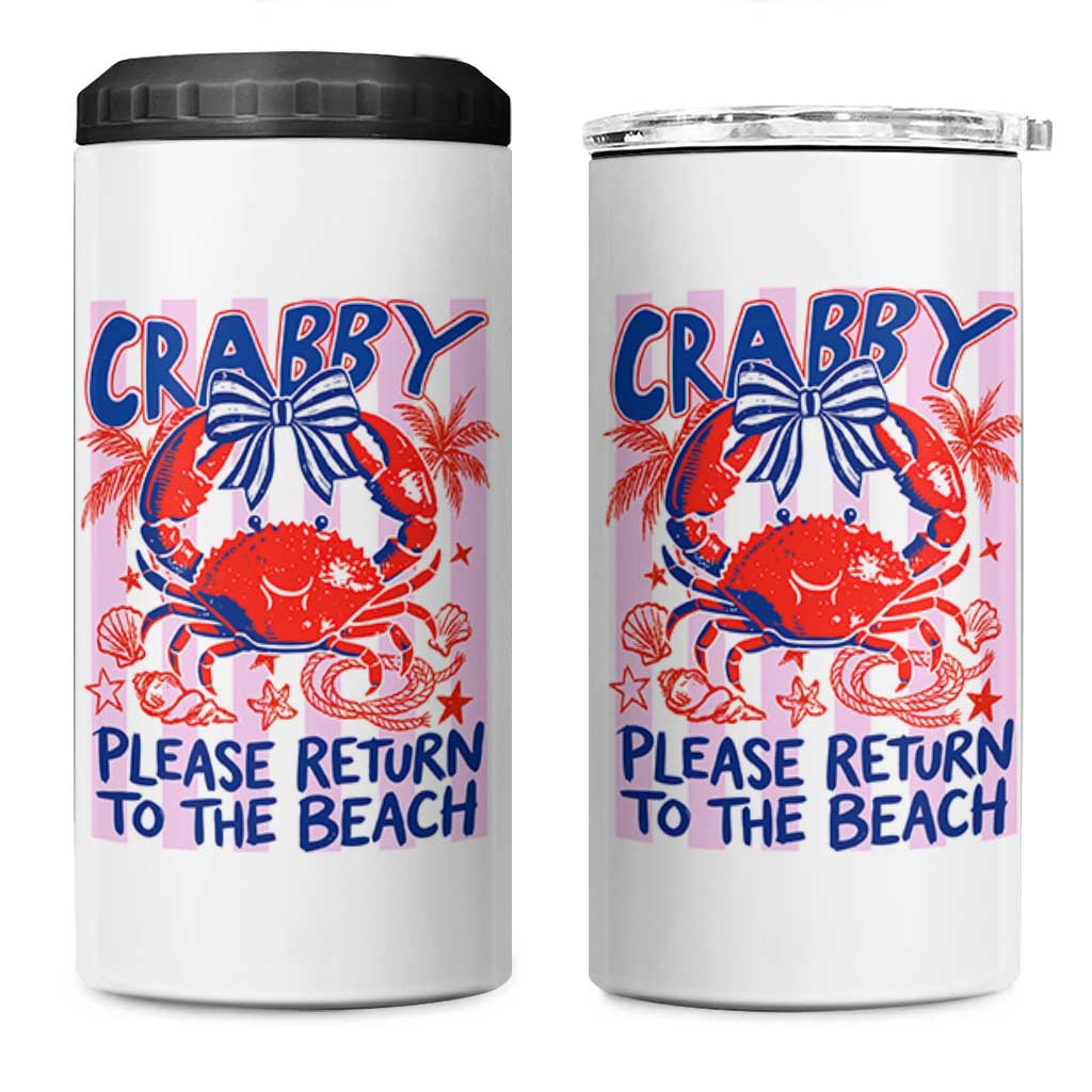 Summer Vacation 4 in 1 Can Cooler Tumbler If Crabby Return To Beach Retro Graphic