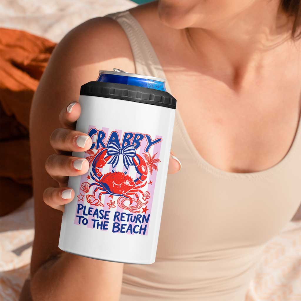 Summer Vacation 4 in 1 Can Cooler Tumbler If Crabby Return To Beach Retro Graphic