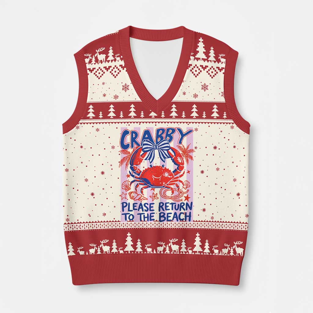 Summer Vacation V-Neck Knit Sweater Vest If Crabby Return To Beach Retro Graphic