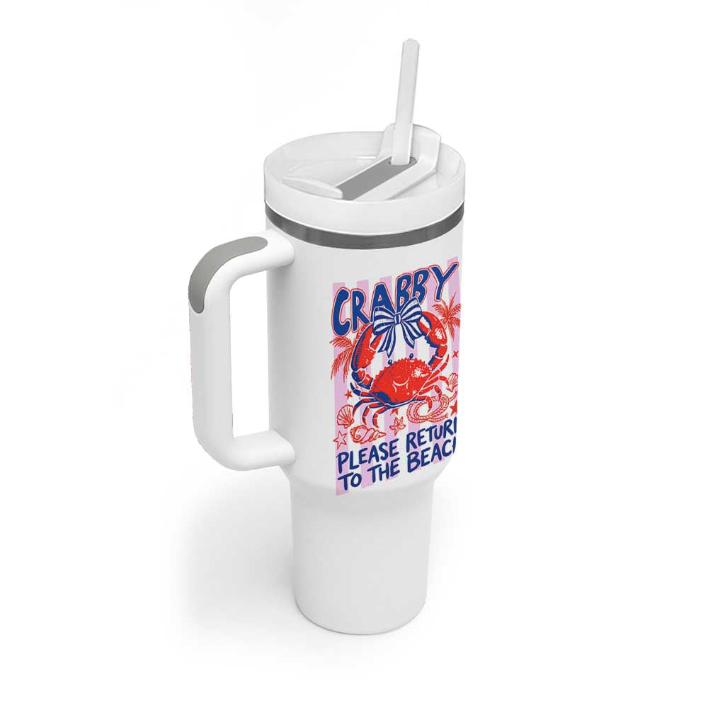 Summer Vacation Tumbler With Handle If Crabby Return To Beach Retro Graphic