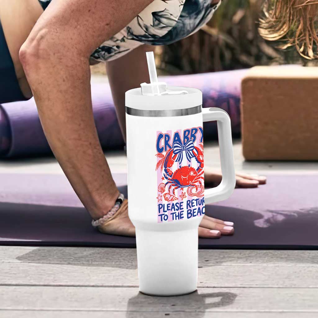 Summer Vacation Tumbler With Handle If Crabby Return To Beach Retro Graphic