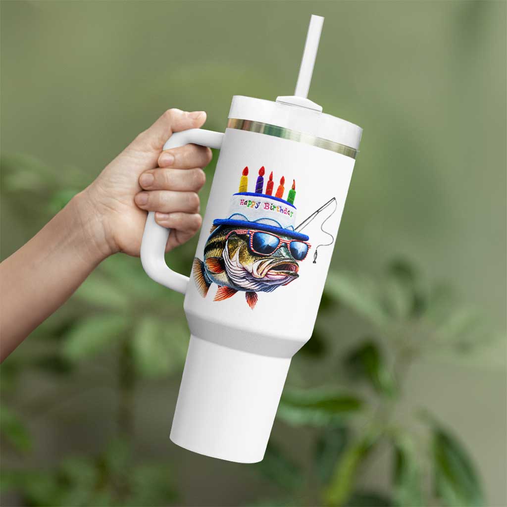 Bass Fishing Birthday Tumbler With Handle Fish Party Theme