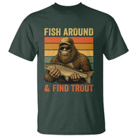 Fish Around And Find Trout T Shirt Funny Fishermen Fishing Retro Bigfoot Sasquatch Fish