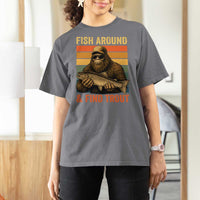 Fish Around And Find Trout T Shirt For Women Funny Fishermen Fishing Retro Bigfoot Sasquatch Fish