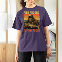 Fish Around And Find Trout T Shirt For Women Funny Fishermen Fishing Retro Bigfoot Sasquatch Fish