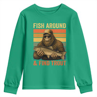 Fish Around And Find Trout Youth Sweatshirt Funny Fishermen Fishing Retro Bigfoot Sasquatch Fish