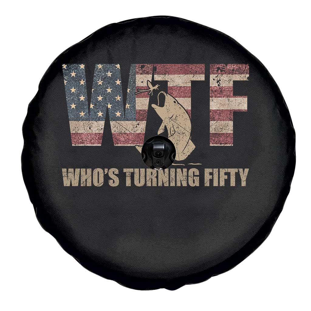 50th Birthday Spare Tire Cover Funny WTF Whos Turning Fifty Vintage Fishing 50 Year Old Gift