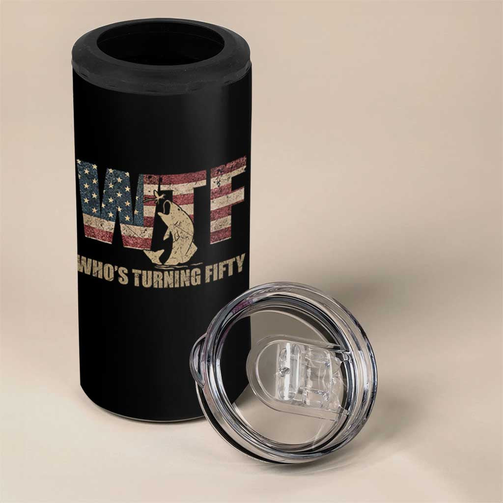 50th Birthday 4 in 1 Can Cooler Tumbler Funny WTF Whos Turning Fifty Vintage Fishing 50 Year Old Gift