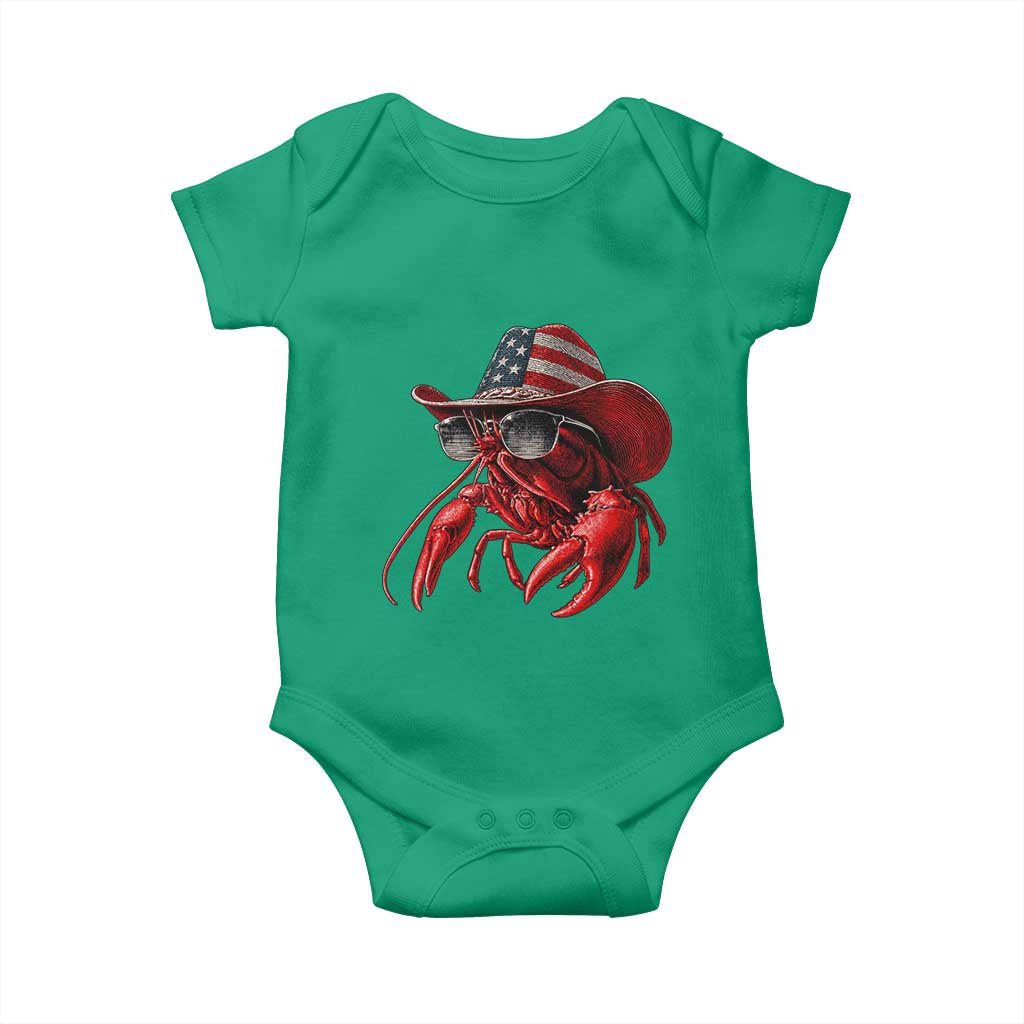 Funny Western Country Crawfish Lover Graphic Baby Onesie American Flag Cowboy Lobster Patriotic Cajun Season