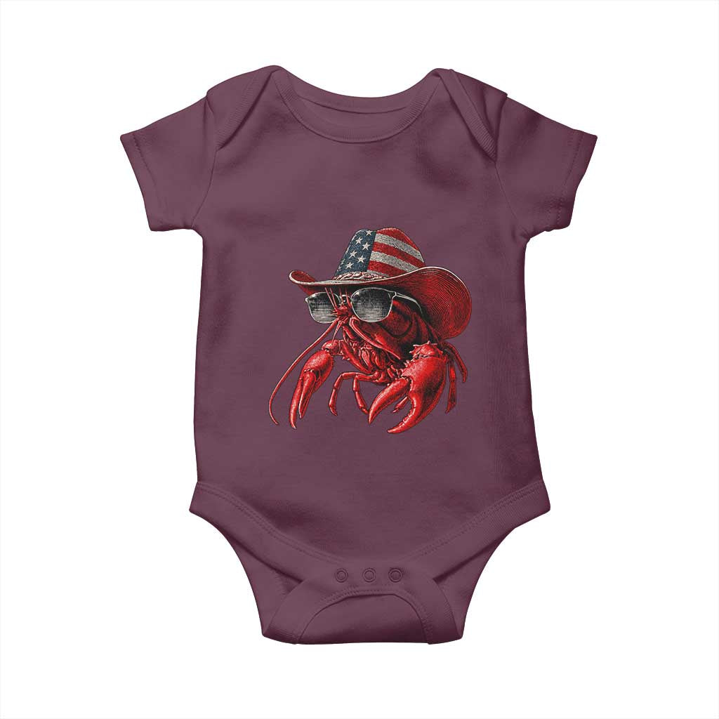 Funny Western Country Crawfish Lover Graphic Baby Onesie American Flag Cowboy Lobster Patriotic Cajun Season