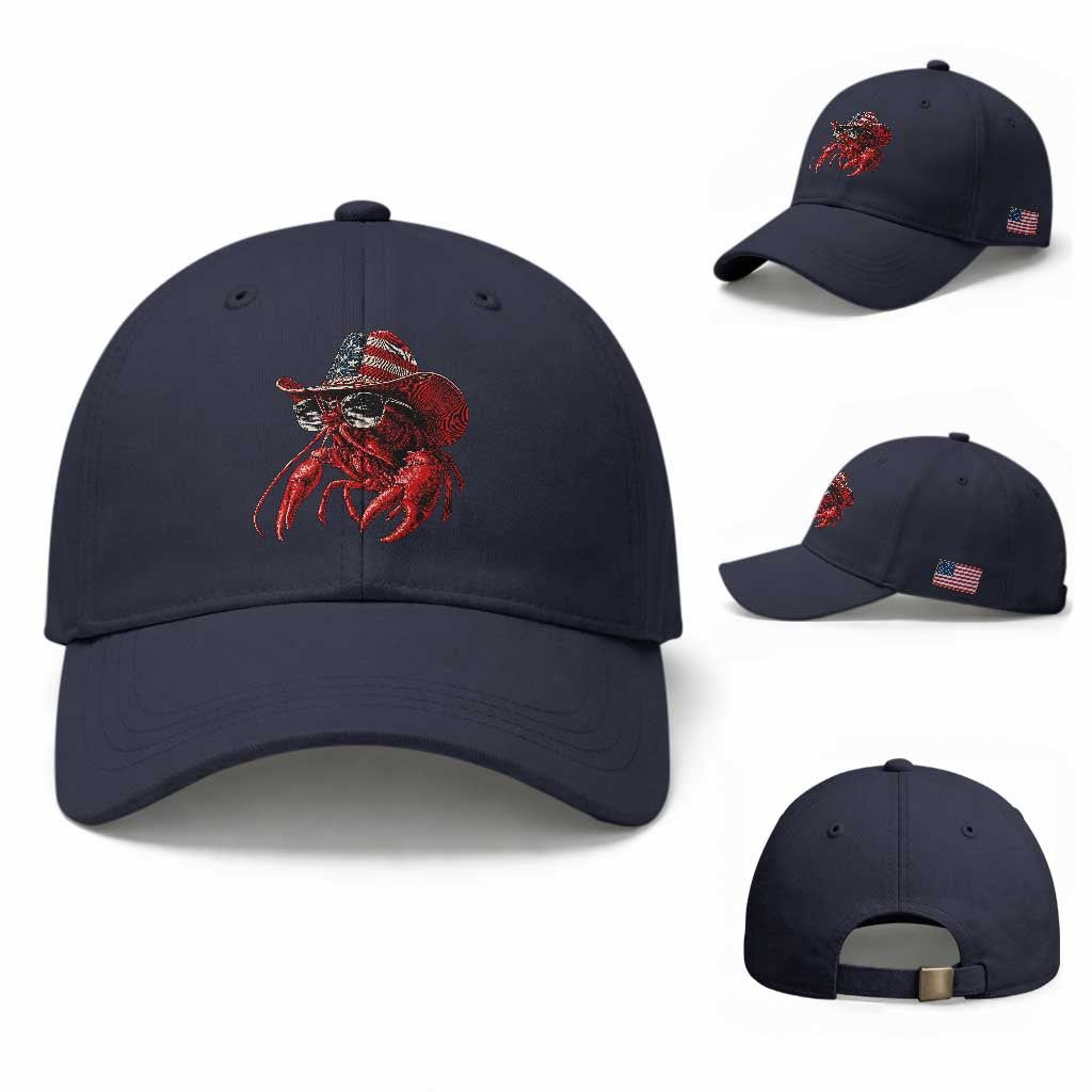 Funny Western Country Crawfish Lover Graphic Baseball Cap American Flag Cowboy Lobster Patriotic Cajun Season
