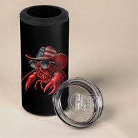 Funny Western Country Crawfish Lover Graphic 4 in 1 Can Cooler Tumbler American Flag Cowboy Lobster Patriotic Cajun Season