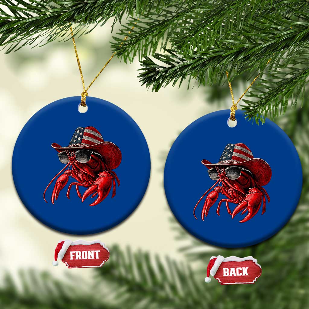 Funny Western Country Crawfish Lover Graphic Ceramic Ornament American Flag Cowboy Lobster Patriotic Cajun Season