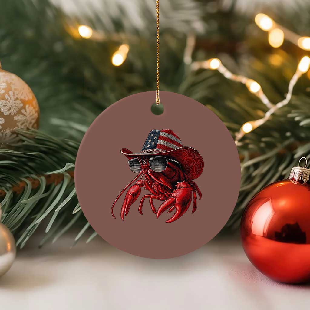Funny Western Country Crawfish Lover Graphic Ceramic Ornament American Flag Cowboy Lobster Patriotic Cajun Season