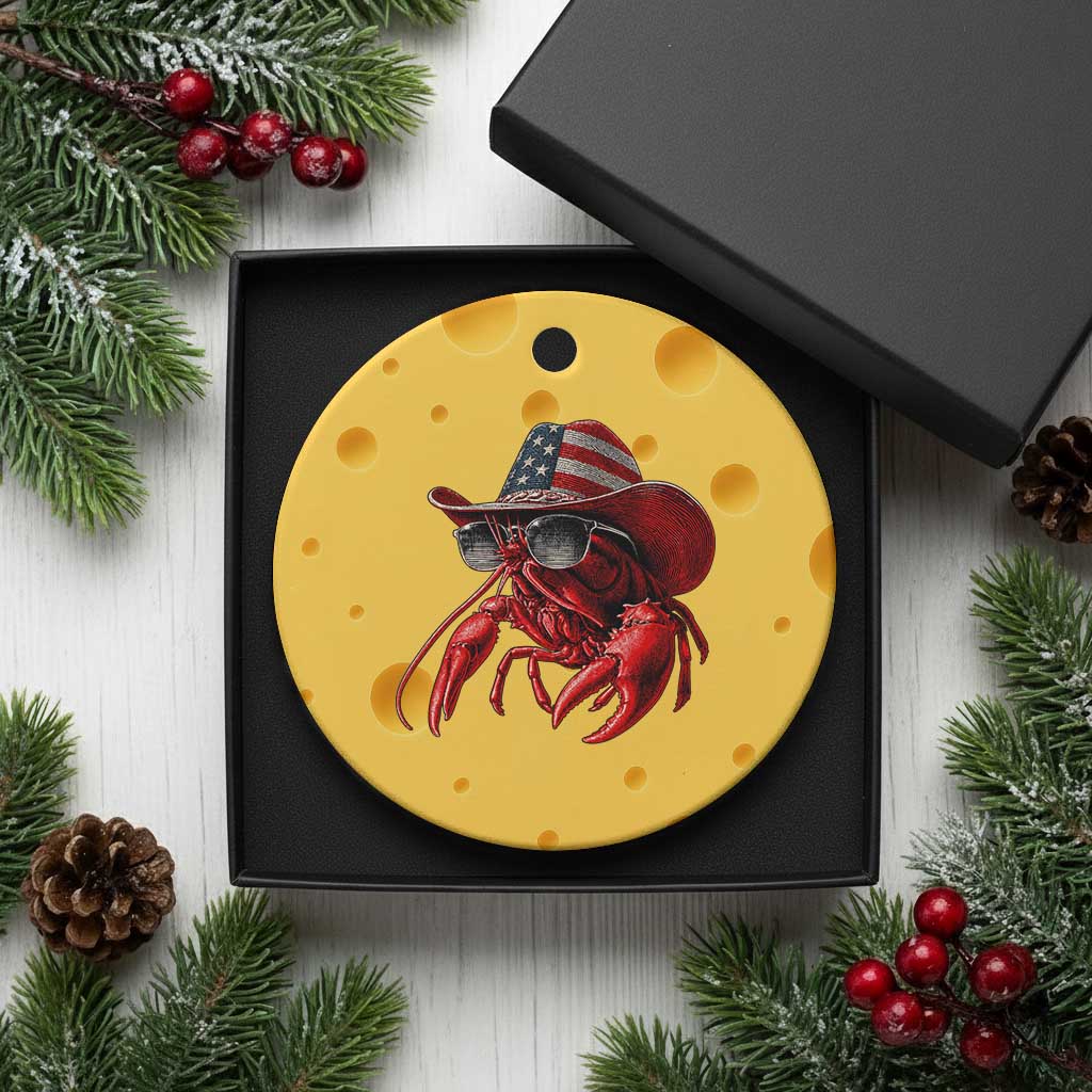 Funny Western Country Crawfish Lover Graphic Ceramic Ornament American Flag Cowboy Lobster Patriotic Cajun Season