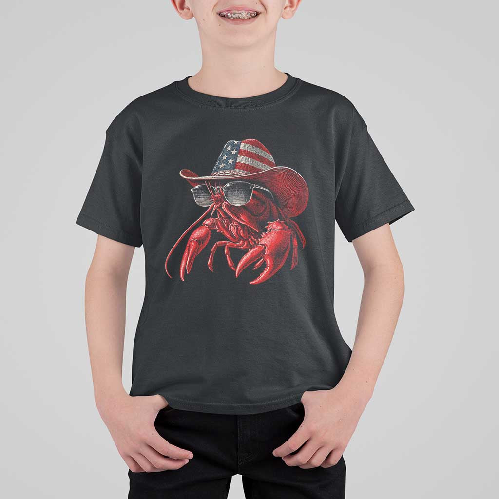Funny Western Country Crawfish Lover Graphic T Shirt For Kid American Flag Cowboy Lobster Patriotic Cajun Season