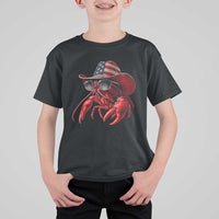 Funny Western Country Crawfish Lover Graphic T Shirt For Kid American Flag Cowboy Lobster Patriotic Cajun Season