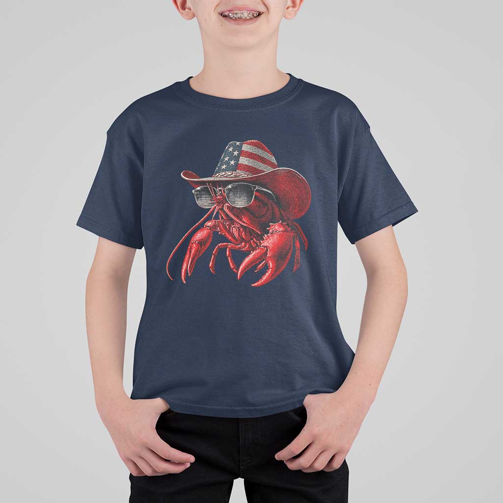 Funny Western Country Crawfish Lover Graphic T Shirt For Kid American Flag Cowboy Lobster Patriotic Cajun Season
