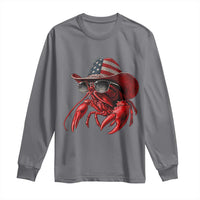 Funny Western Country Crawfish Lover Graphic Long Sleeve Shirt American Flag Cowboy Lobster Patriotic Cajun Season