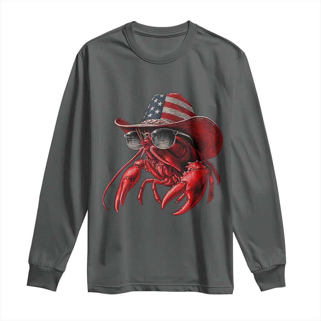 Funny Western Country Crawfish Lover Graphic Long Sleeve Shirt American Flag Cowboy Lobster Patriotic Cajun Season
