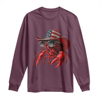 Funny Western Country Crawfish Lover Graphic Long Sleeve Shirt American Flag Cowboy Lobster Patriotic Cajun Season