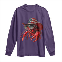 Funny Western Country Crawfish Lover Graphic Long Sleeve Shirt American Flag Cowboy Lobster Patriotic Cajun Season