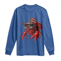 Funny Western Country Crawfish Lover Graphic Long Sleeve Shirt American Flag Cowboy Lobster Patriotic Cajun Season