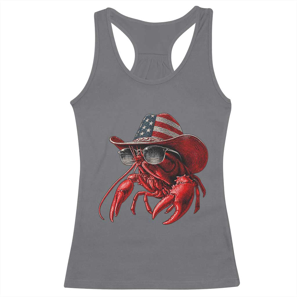 Funny Western Country Crawfish Lover Graphic Racerback Tank Top American Flag Cowboy Lobster Patriotic Cajun Season