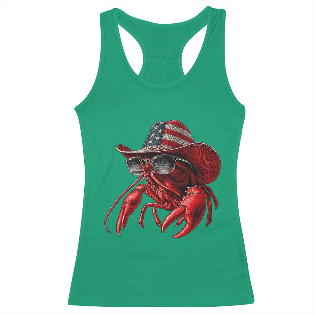Funny Western Country Crawfish Lover Graphic Racerback Tank Top American Flag Cowboy Lobster Patriotic Cajun Season