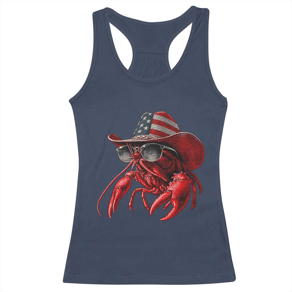 Funny Western Country Crawfish Lover Graphic Racerback Tank Top American Flag Cowboy Lobster Patriotic Cajun Season