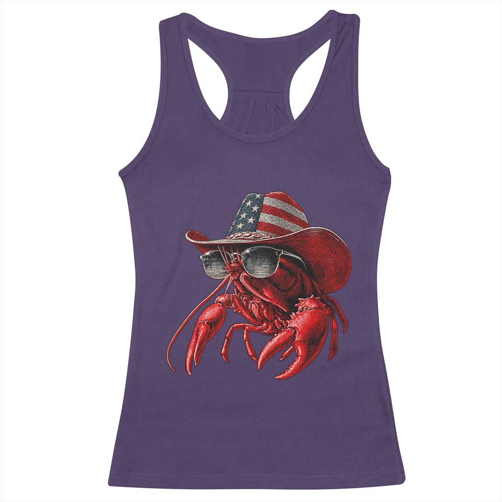 Funny Western Country Crawfish Lover Graphic Racerback Tank Top American Flag Cowboy Lobster Patriotic Cajun Season