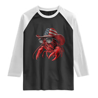 Funny Western Country Crawfish Lover Graphic Raglan Shirt American Flag Cowboy Lobster Patriotic Cajun Season