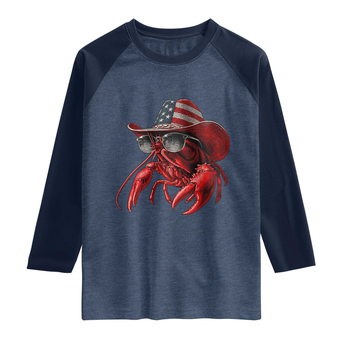 Funny Western Country Crawfish Lover Graphic Raglan Shirt American Flag Cowboy Lobster Patriotic Cajun Season
