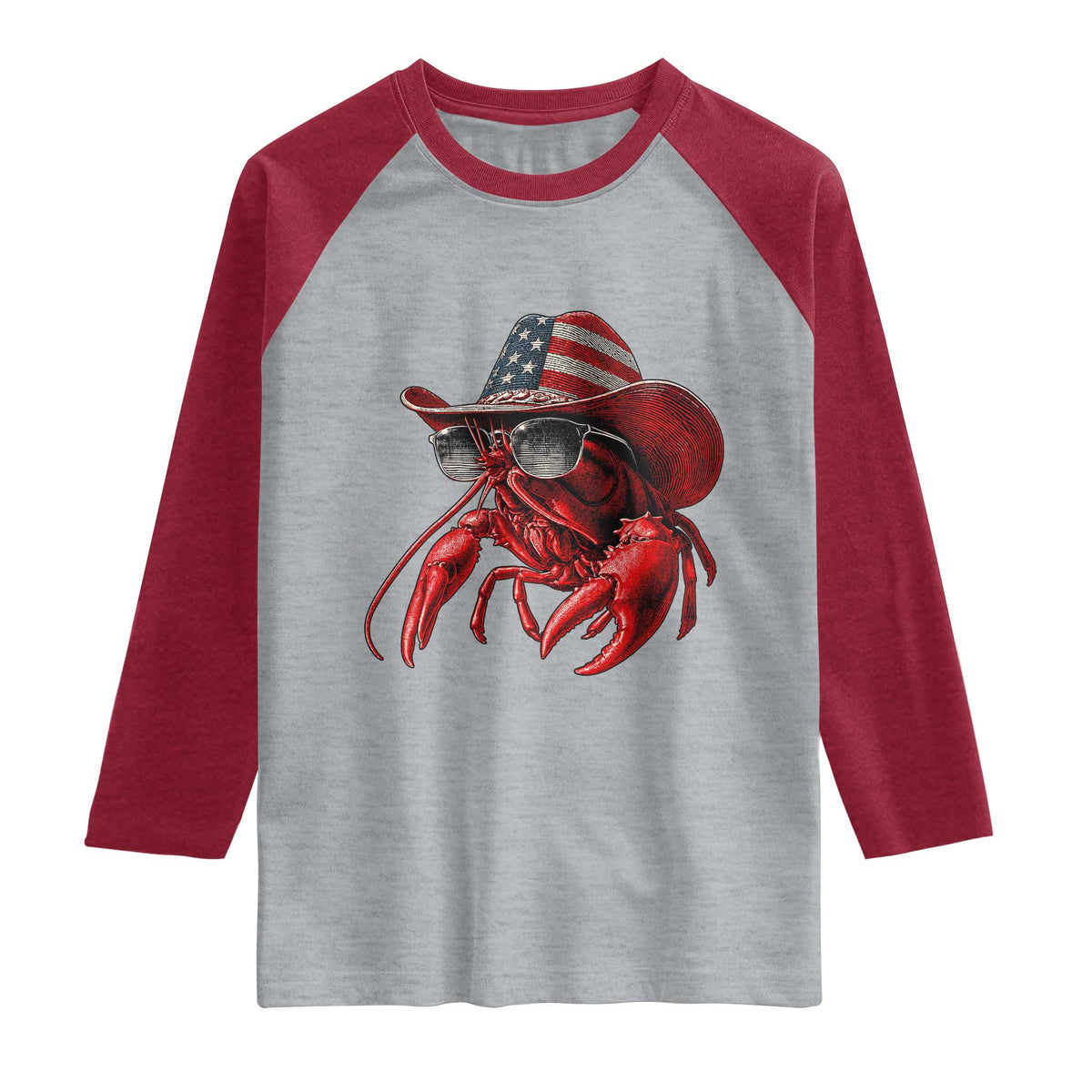 Funny Western Country Crawfish Lover Graphic Raglan Shirt American Flag Cowboy Lobster Patriotic Cajun Season