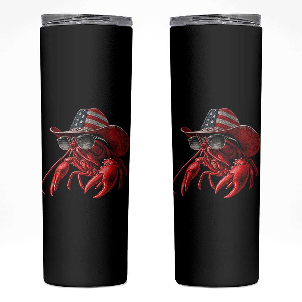 Funny Western Country Crawfish Lover Graphic Skinny Tumbler American Flag Cowboy Lobster Patriotic Cajun Season