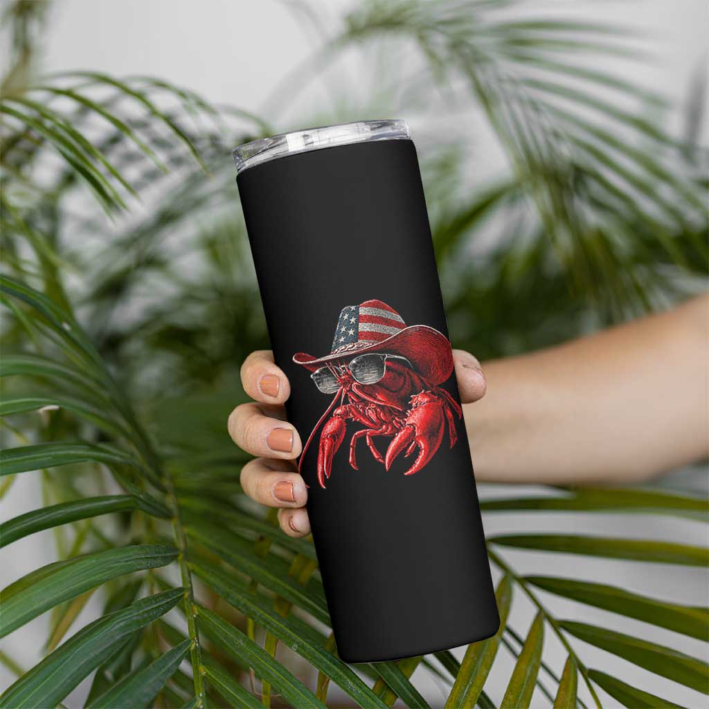 Funny Western Country Crawfish Lover Graphic Skinny Tumbler American Flag Cowboy Lobster Patriotic Cajun Season