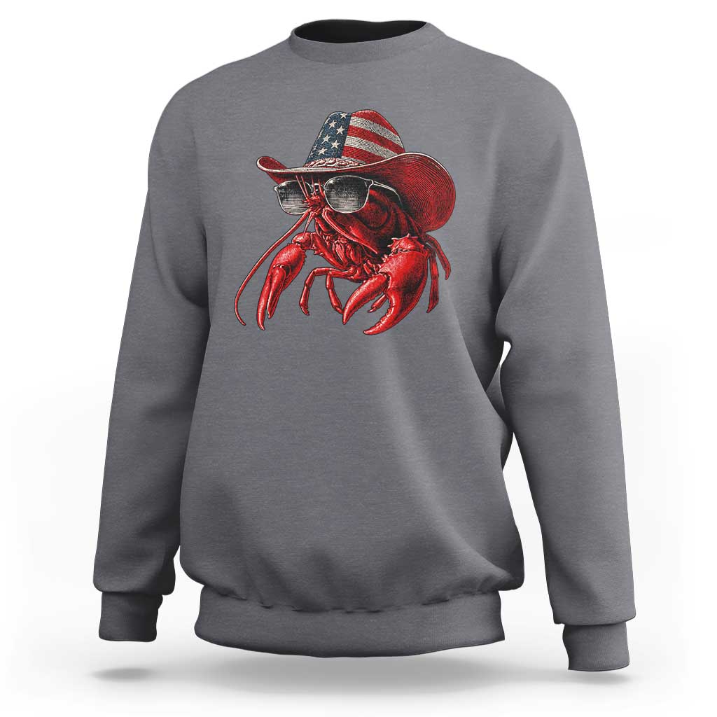 Funny Western Country Crawfish Lover Graphic Sweatshirt American Flag Cowboy Lobster Patriotic Cajun Season