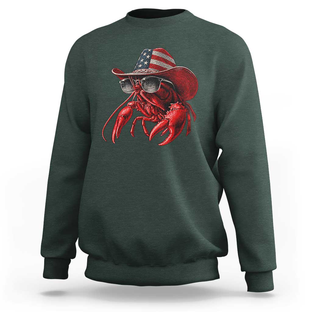 Funny Western Country Crawfish Lover Graphic Sweatshirt American Flag Cowboy Lobster Patriotic Cajun Season