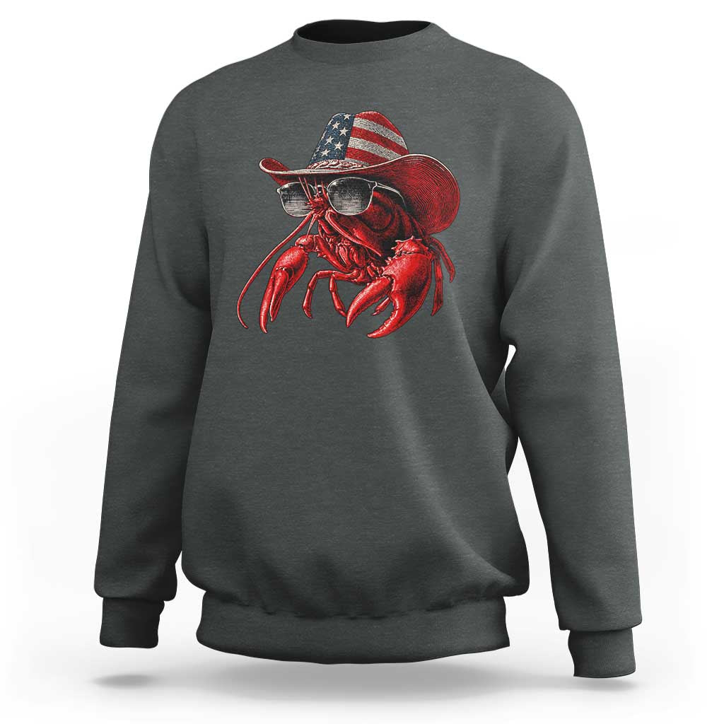 Funny Western Country Crawfish Lover Graphic Sweatshirt American Flag Cowboy Lobster Patriotic Cajun Season