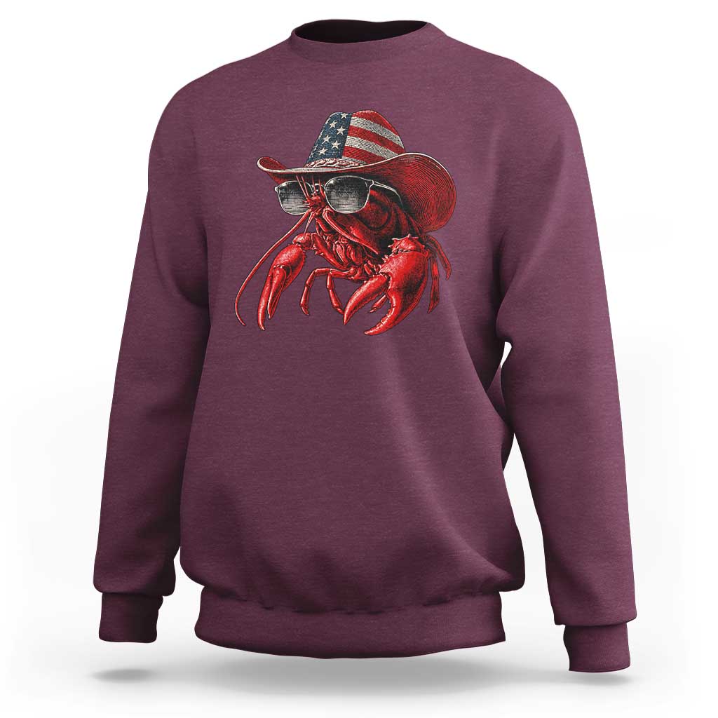 Funny Western Country Crawfish Lover Graphic Sweatshirt American Flag Cowboy Lobster Patriotic Cajun Season