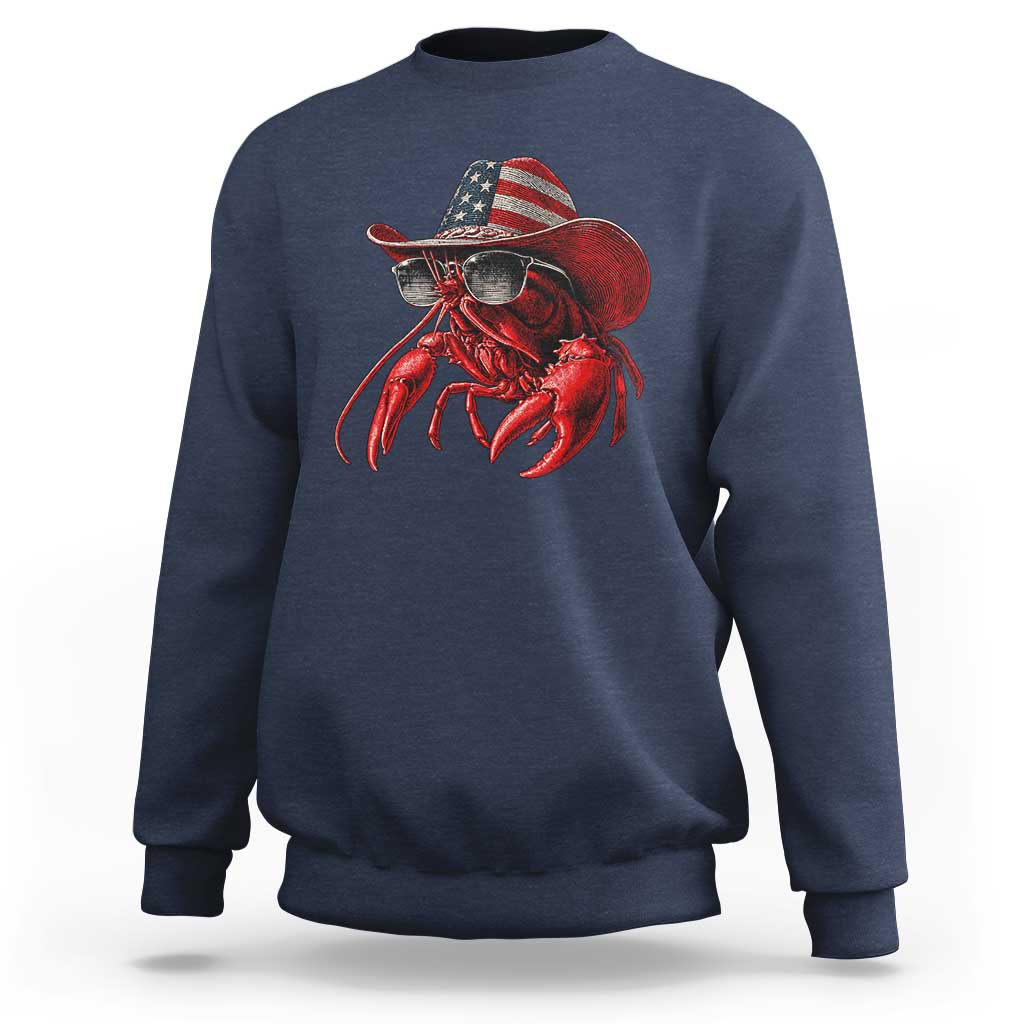 Funny Western Country Crawfish Lover Graphic Sweatshirt American Flag Cowboy Lobster Patriotic Cajun Season