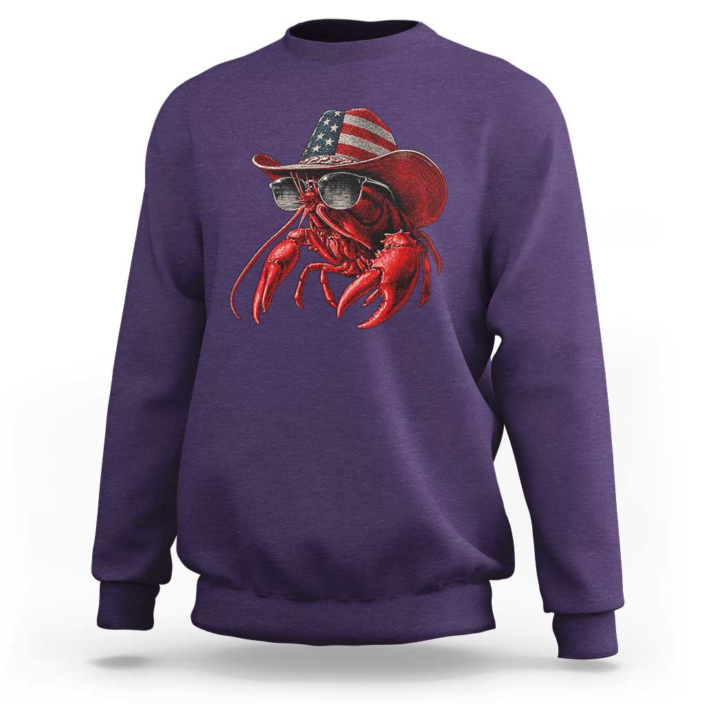 Funny Western Country Crawfish Lover Graphic Sweatshirt American Flag Cowboy Lobster Patriotic Cajun Season