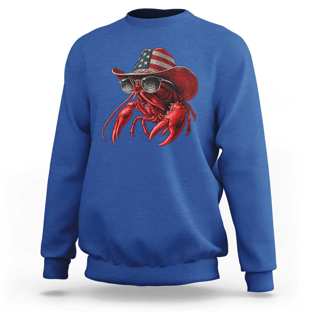 Funny Western Country Crawfish Lover Graphic Sweatshirt American Flag Cowboy Lobster Patriotic Cajun Season