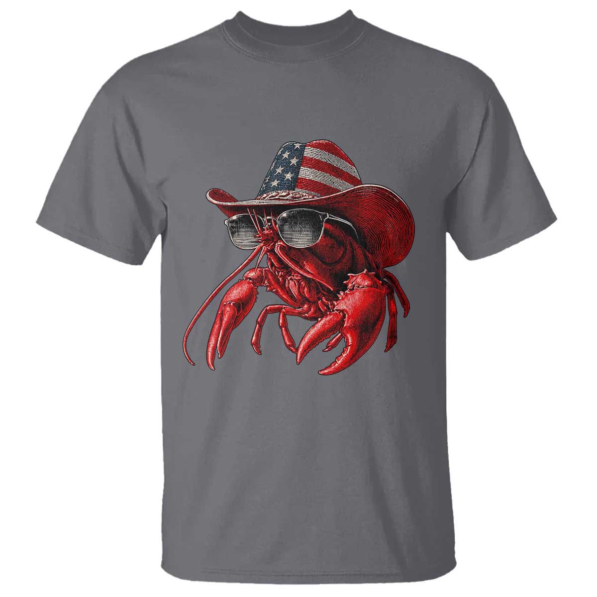 Funny Western Country Crawfish Lover Graphic T Shirt American Flag Cowboy Lobster Patriotic Cajun Season