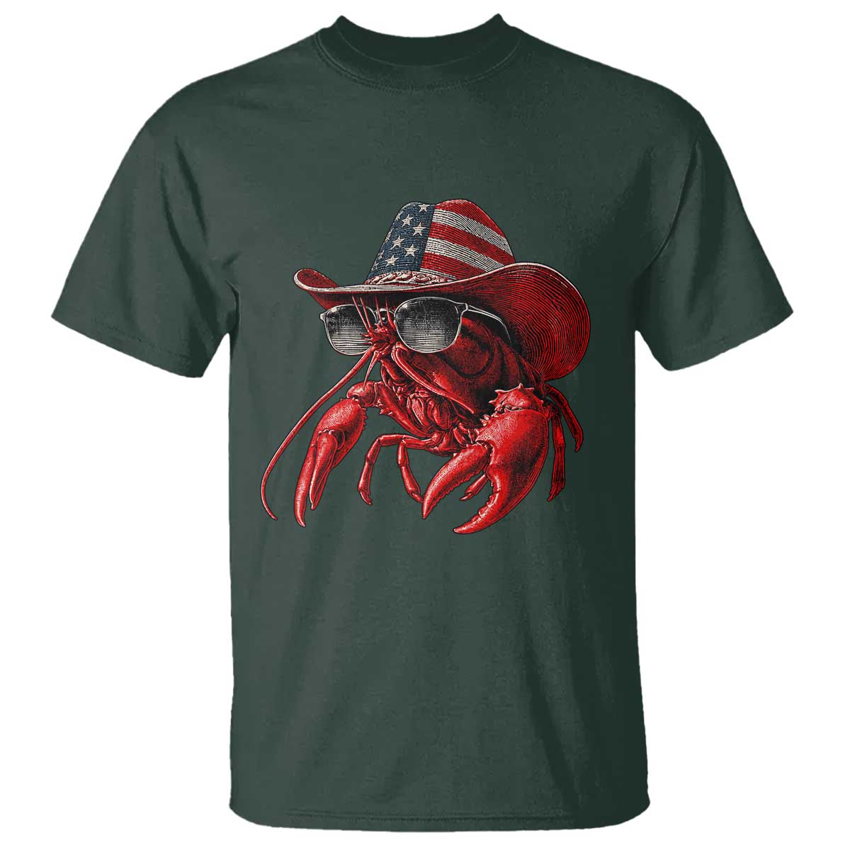 Funny Western Country Crawfish Lover Graphic T Shirt American Flag Cowboy Lobster Patriotic Cajun Season