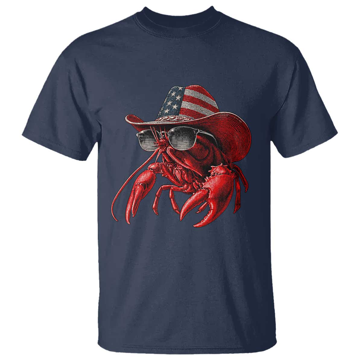 Funny Western Country Crawfish Lover Graphic T Shirt American Flag Cowboy Lobster Patriotic Cajun Season