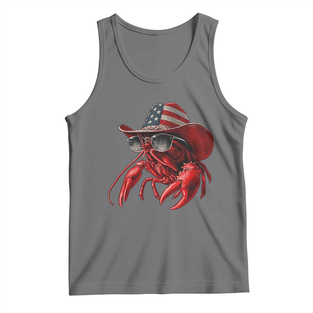 Funny Western Country Crawfish Lover Graphic Tank Top American Flag Cowboy Lobster Patriotic Cajun Season