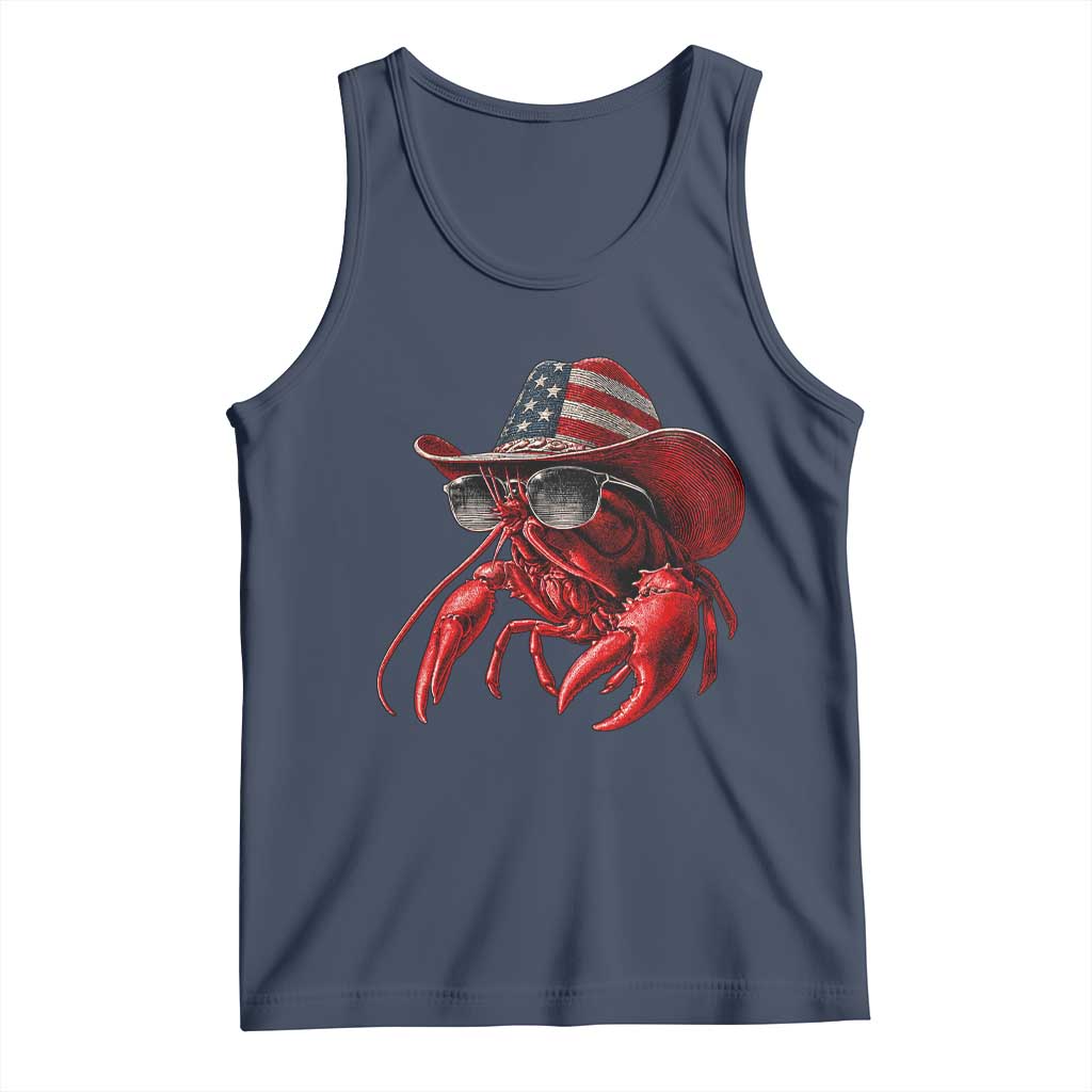 Funny Western Country Crawfish Lover Graphic Tank Top American Flag Cowboy Lobster Patriotic Cajun Season