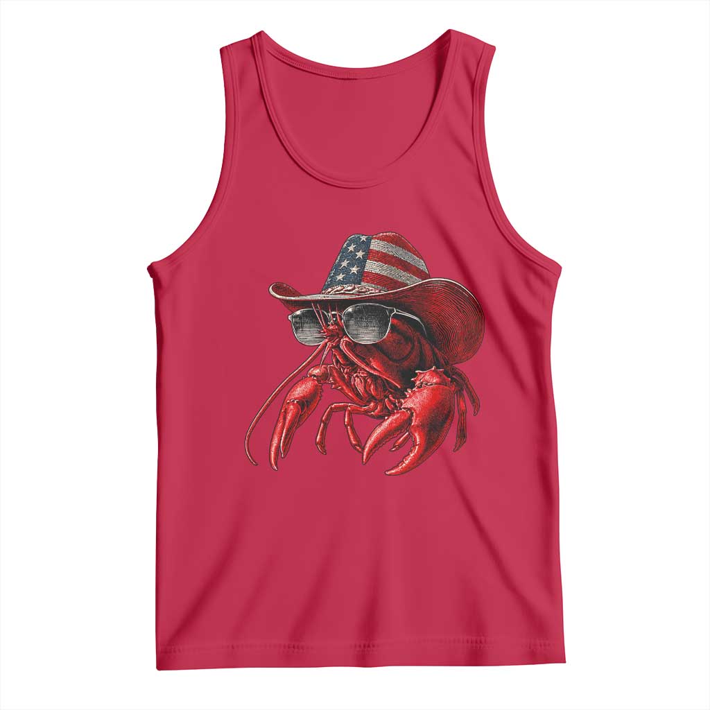Funny Western Country Crawfish Lover Graphic Tank Top American Flag Cowboy Lobster Patriotic Cajun Season